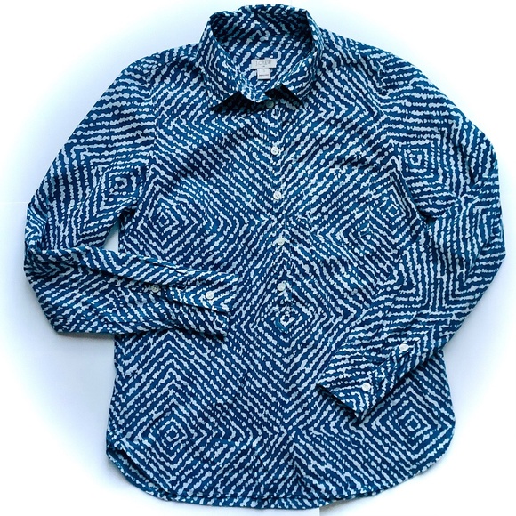 J.CREW Teal & White Collared Popover Top - Picture 1 of 4